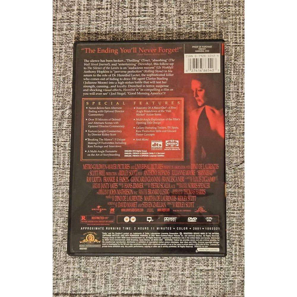 Hannibal (DVD, 2001, 2-Disc Set, Special Edition) Pre-owned Untested Classic - Picture 2 of 4